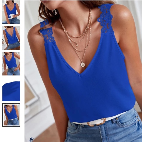 Shein Blue Lace Tank Top Cami - Picture 1 of 10